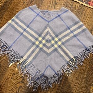 Vintage Burberry Fringed Wool Nova Check Women’s Poncho Cape